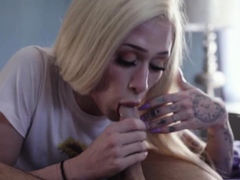 Blonde shemale lets the friend of stepbro fuck her wet ass